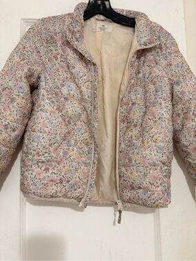 H&M Floral Quilted Puffer Jacket - Light Pink & Cream for 8-10 y.o